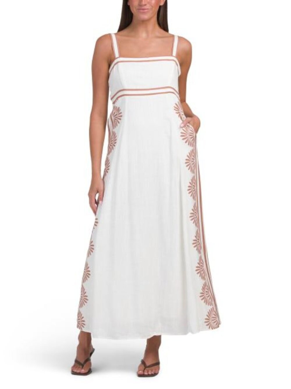 WHITE CLOSET Linen Blend Sleeveless Placed Floral Maxi Dress